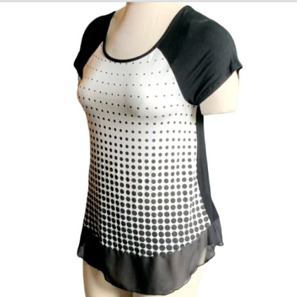 French Blue Top Mixed Media Geometric Dot, Solid, & Chiffon Sz PS 39J - Picture 3 of 7